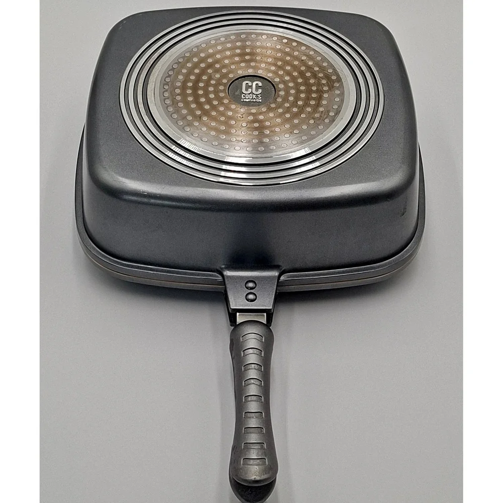 Cook's Companion Flip Grill Pan Ceramic Nonstick w Rack Gasket Black